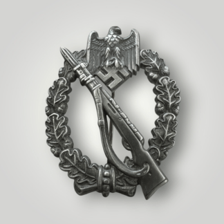 An Infantry Assault Badge Silver by Gottlieb & Wagner, constructed in zinc. The reverse of the decoration is unmark, however, the hinge and catch are crimped attributed to the maker Gottlieb & Wagner, Idar-Oberstein.