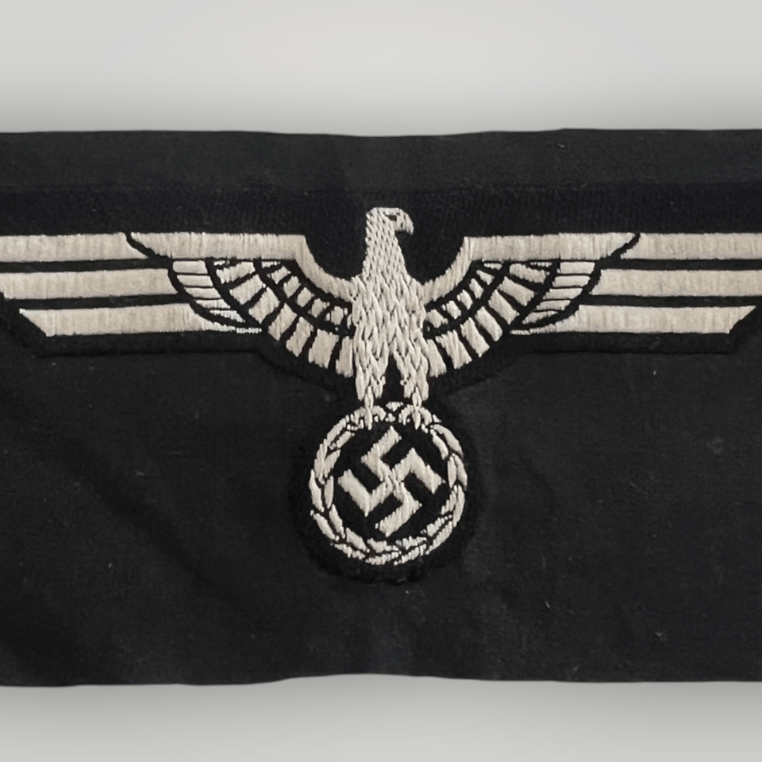 An original German WW2 Heer Panzer Krim Campaign Shield, magnetic version with bronze finish with beautiful patina, mounted on black woollen backing.