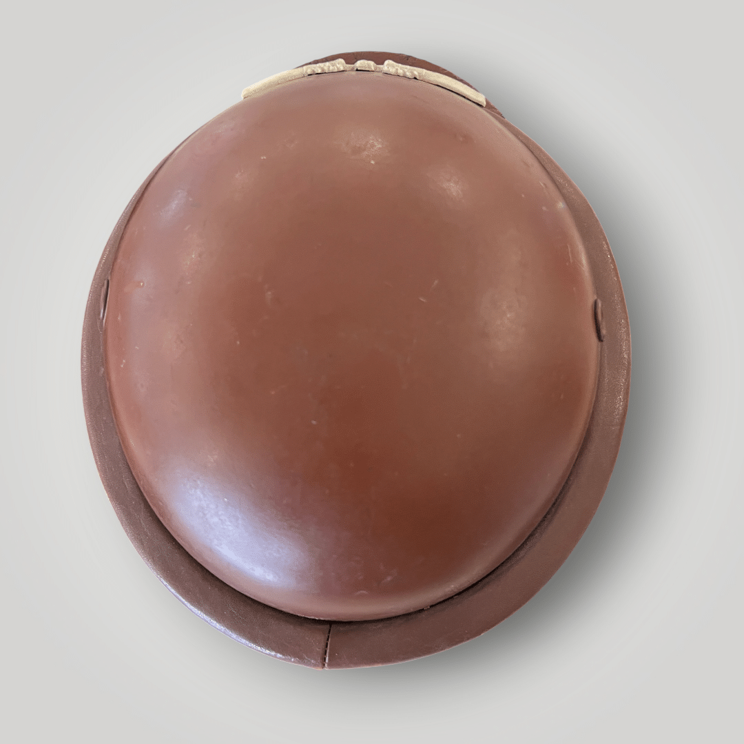 A genuine German WW2 Gendarmerie Police Motorcycle Helmet by Erel, constructed in fibreglass and brown leather.